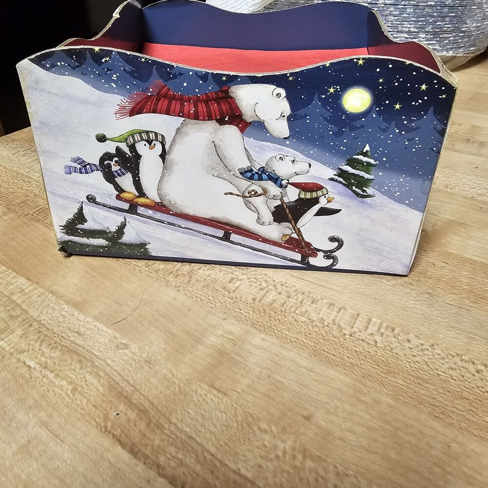 Vintage Nantucket Distributing Christmas Polar Bear & Penguin Napkin Holder Snow